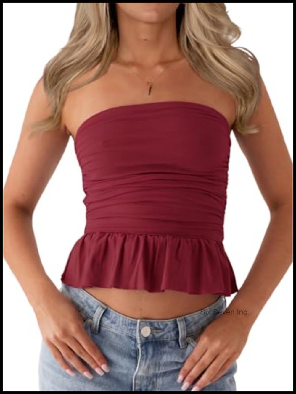 Double Lined Ruched Tube Top Strapless Bubble Hem Bandeau